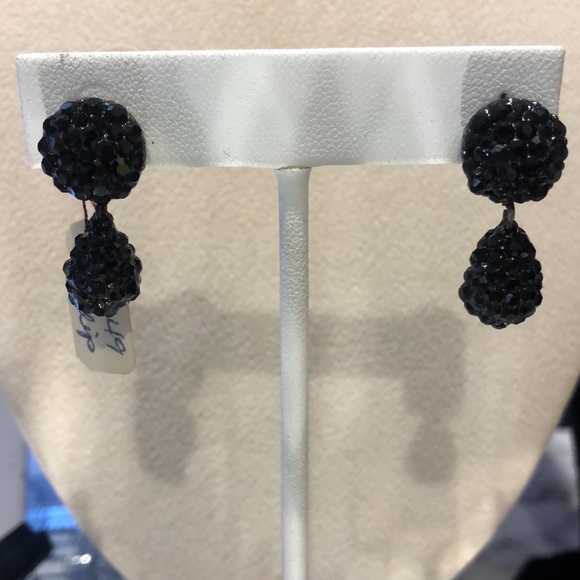 Petite Jet Black Enamel & Crystal Designer Pear Drop-Clip ons - Picture 5 of 6